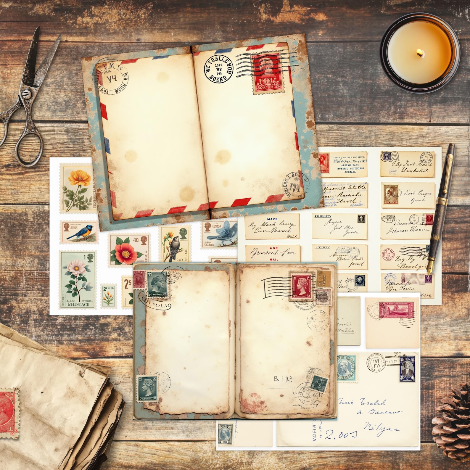 Vintage Postal Junk Journal Kit, Antique Mail Printable Ephemera ...