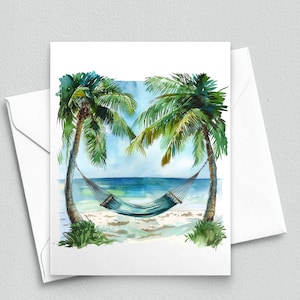 Tropical Hammock Retreat - Notitiekaart met uitzicht op de oceaan - blanco A2-notitiekaarten, 370
