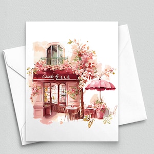 ¡Bonjour, Café de Verano! : Tarjetas de notas de café francés en rosas - Tarjetas de notas A2 086