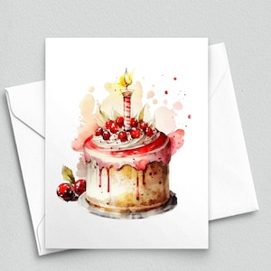Dulce celebración: pastel de cumpleaños con glaseado goteante, crema batida y tarjetas de notas con cerezas - Tarjetas de notas A2 210