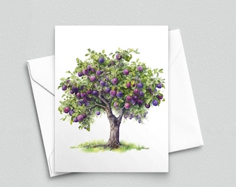 Récolte abondante : Cartes de correspondance Prunes mûres sur un arbre verdoyant - Cartes A2 168