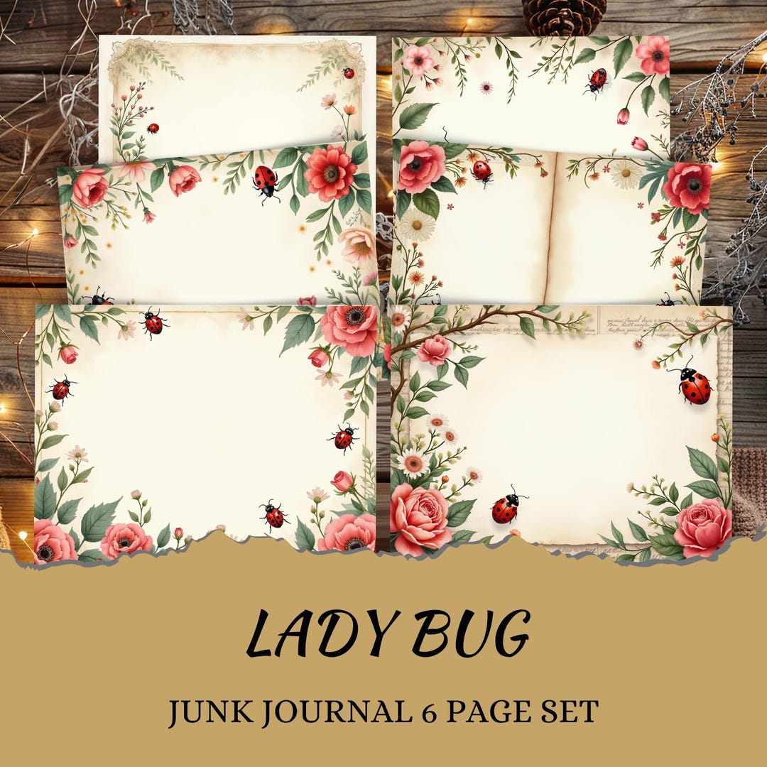 Ladybug Floral Junk Journal Pages - Vintage Cottage Garden Writing ...