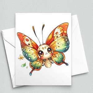 Fantaisie scintillante - Carte de correspondance doux papillon kawaii - Cartes de correspondance vierges A2 340