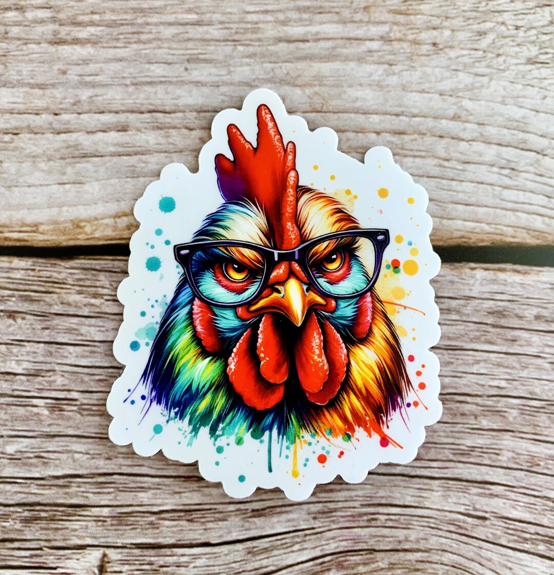 Funny Annoyed Chicken Sticker - Cool Chicken Art Decal - Colorful Farm ...