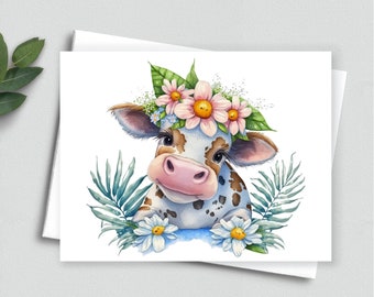 Tropical Tenderness: Baby Cow Amidst Tropical Foliage Note Card - A2 Note Cards 109