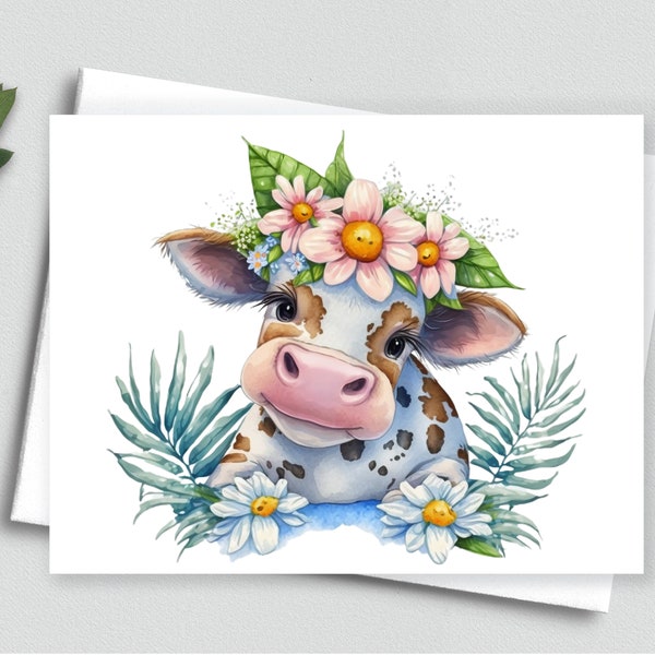 Tropical Tenderness: Baby Cow Amidst Tropical Foliage Note Card - A2 Note Cards 109