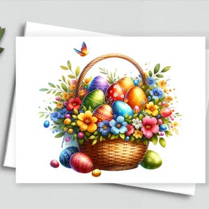 Springtime Splendor – Cartão de Nota Floral de Cesta de Páscoa - Cartão de Páscoa Brilhante e Colorido - Cartões de Nota em Branco A2 514