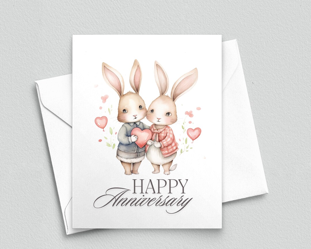 Happy "hoppy" Anniversary: Bunny Love Note Card - Personalized A2 Note ...