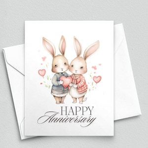 Feliz aniversario "Hoppy": Tarjeta de notas de amor de conejito - Tarjetas de notas en blanco A2 302