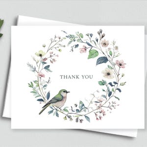 Carte de remerciements florale élégante avec motif couronne d'oiseaux - Cartes de correspondance A2 505