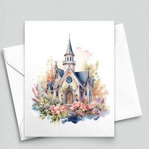 Kapelbloesem: notitiekaarten kerk in aquarel - A2-notitiekaarten 237