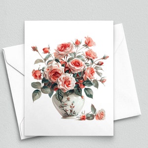 Art Nouveau Rose Elegance - Tarjeta de notas Jarrón de flores - Tarjetas de notas en blanco A2 381