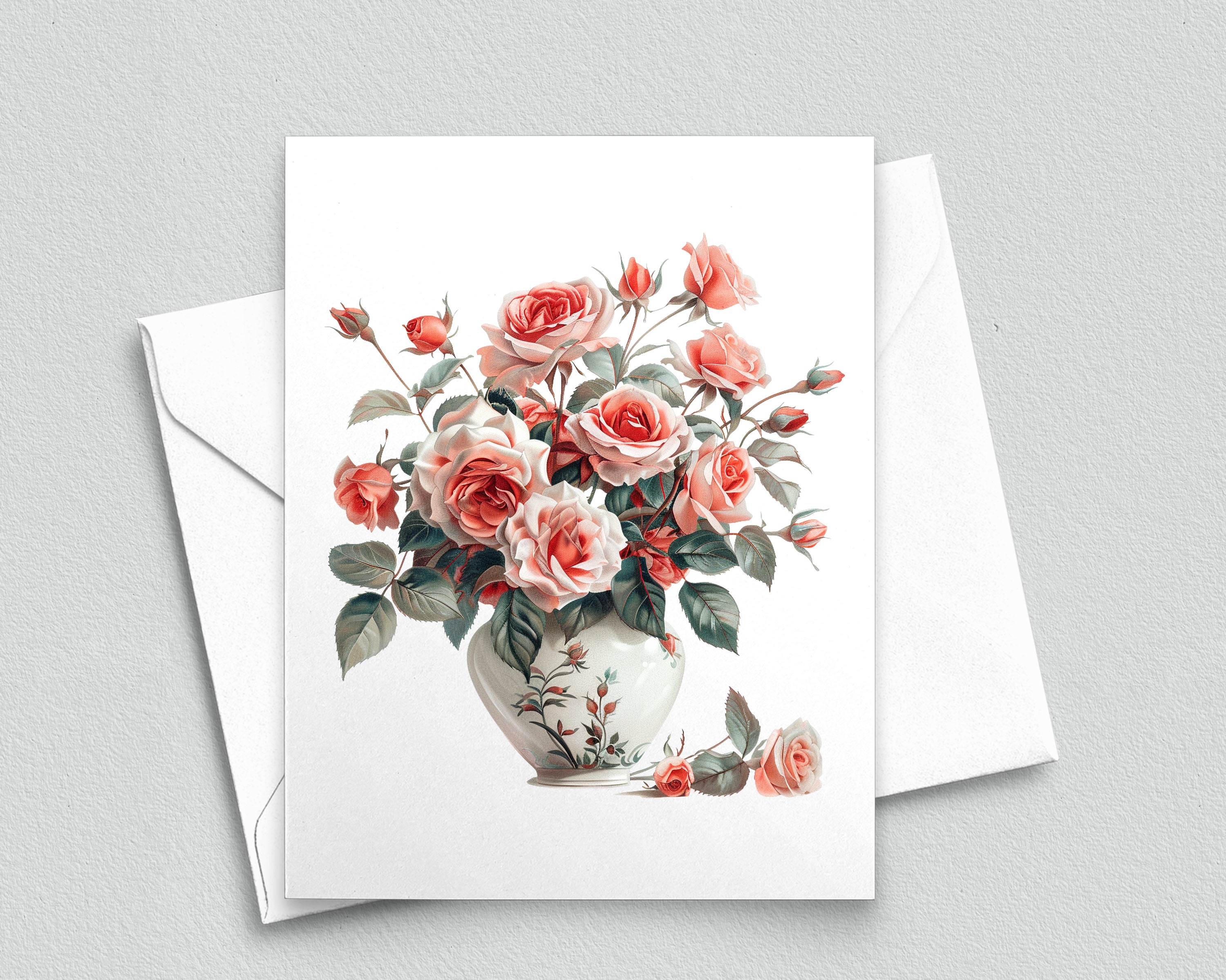 Art Nouveau Rose Elegance - Vase of Blooms Note Card - A2 Blank Note Cards 381