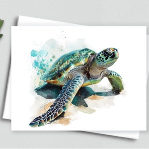 Emergindo das Profundezas: Cartões de Notas de Tartarugas Marinhas em Aquarela - Cartões de Notas A2 202