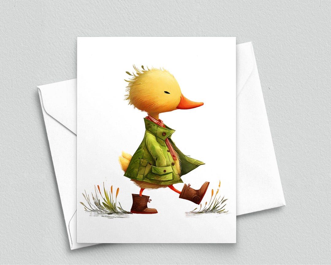 Customizable Whimsical Duck Art Note Card, Cozy Animal Illustration, A2 ...