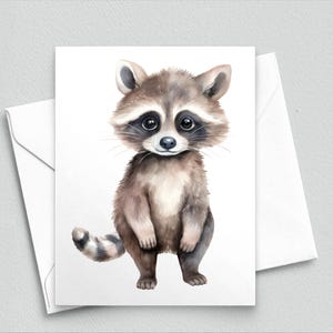 Notitiekaart schattige wasbeer – wenskaart aquarel bosdier – Forest Critter briefpapier voor kinderen, natuurliefhebbers of elke andere gelegenheid 554