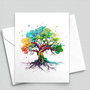 Tarjeta de notas del Árbol de la Vida con un vibrante arcoíris: tarjeta artística con raíces y ramas coloridas para inspirar, celebrar y disfrutar del día a día - Tarjetas de notas A2 574