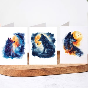 Cosmic Wolf Grußkarten - 3 Designs zur Auswahl - Fügen Sie Ihren Nachrichten einen Hauch von himmlischer Magie hinzu - A2 Grußkarten