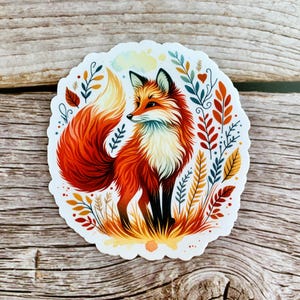 Autumn Fox Sticker - Waterproof Nature-Inspired Fox Illustration Sticker - Perfect for Laptops, Journals & Gifts - Boho Aesthetic Fox Art