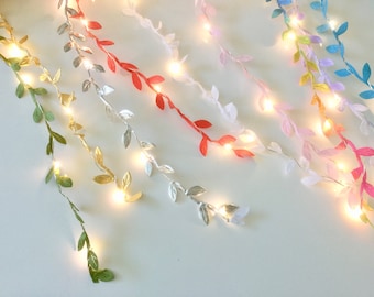 Small leaf garland fairy lights with mini led lights from 2 till 10m, tiny leaf String Garland, spring decoration, wedding decoration