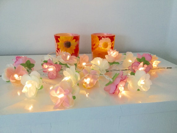 Roze, Perzikkleurige En Witte Rozenkerstverlichting, Flower String Lights,  Rose Lights String Garland, Led-verlichting, Batterijen of Usb - Etsy