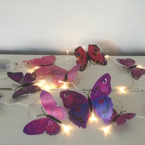 Purple and pink butterfly fairy led lights, Butterfly Lights String Garland, 20 led lights