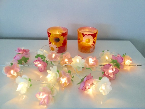 Roze, Perzikkleurige En Witte Rozenkerstverlichting, Flower String Lights,  Rose Lights String Garland, Led-verlichting, Batterijen of Usb - Etsy