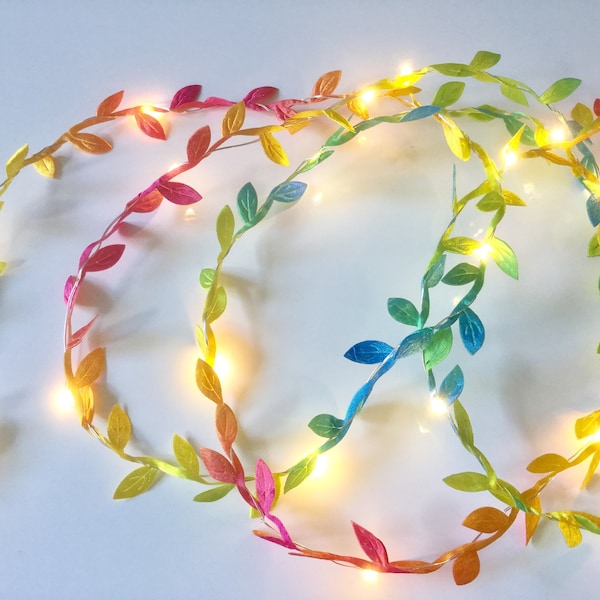 Rainbow leaf garland - rainbow fairy lights - Rainbow lights - warm white mini led lights - Led Lights String Garland - led lights