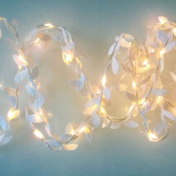 Small white leaf garland fairy wire with mini led lights, 2-10 m Led Lights String Garland wedding decoration, room decoration