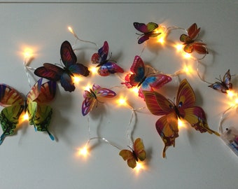 Guirlande lumineuse LED fée papillon colorée, guirlande lumineuse papillon, 20 lumières LED