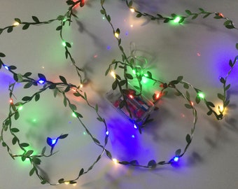 Green leaves colored fairy lights 4m String lights, Spring decorations, battery, Christmas decorations