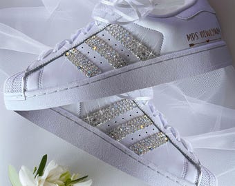 Adidas Superstar bianche personalizzate / Scarpe da sposa di lusso con cristalli