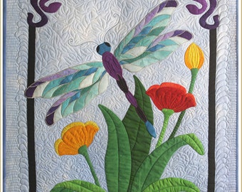 Dragonfly and Floral Wall Art Quilt, Silverwings Pattern