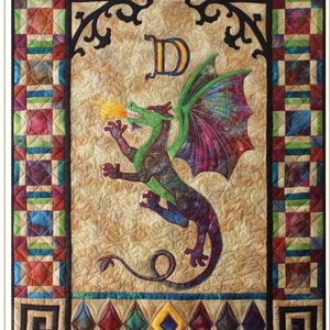 Dragon Wall Art Quilt Pattern, A winged Medieval inspired specimen, Dragon Heraldry