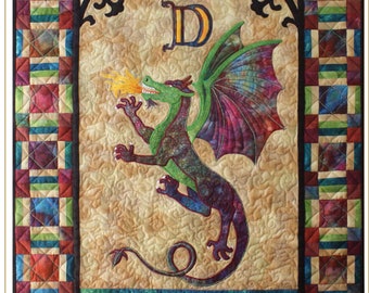 Dragon Wall Art Quilt Pattern, A winged Medieval inspired specimen, Dragon Heraldry