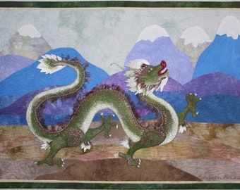 Modello trapuntato Earth Dragon Art, uno splendido progetto di applique in stile asiatico in una serie di 4 draghi elementali