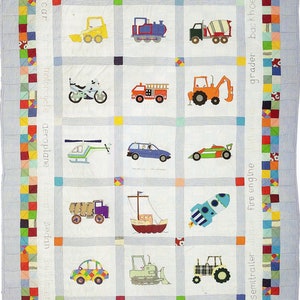 Vehicle Quilt Pattern, featuring cars, diggers, trucks and more. Boy's Beaut Vehicular Quilt image 1