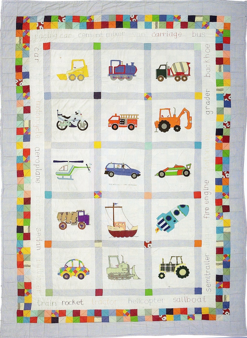 Vehicle Quilt Pattern, featuring cars, diggers, trucks and more. Boy's Beaut Vehicular Quilt zdjęcie 1