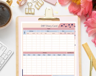 Simple Diary Card DBT PDF | Weekly Therapy Template for Dialectical Behavior Skills Therapy Tracking