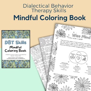 Mindful Coloring for Adults Teen Therapy Worksheet, DBT Skills Art Therapy Pattern Coloring Printable pdf, counseling resource