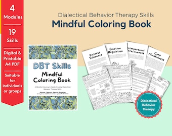 Livre de coloriage DBT - Compétences de pleine conscience et de thérapie comportementale dialectique | PDF imprimable numérique, pour adolescents et adultes | Acceptation radicale