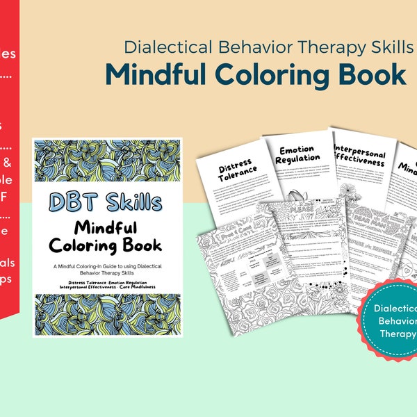 DBT Coloring Book - Mindfulness & Dialectical Behavior Therapy Skills | Digital Printable PDF, for teens and adults | Radical Acceptance