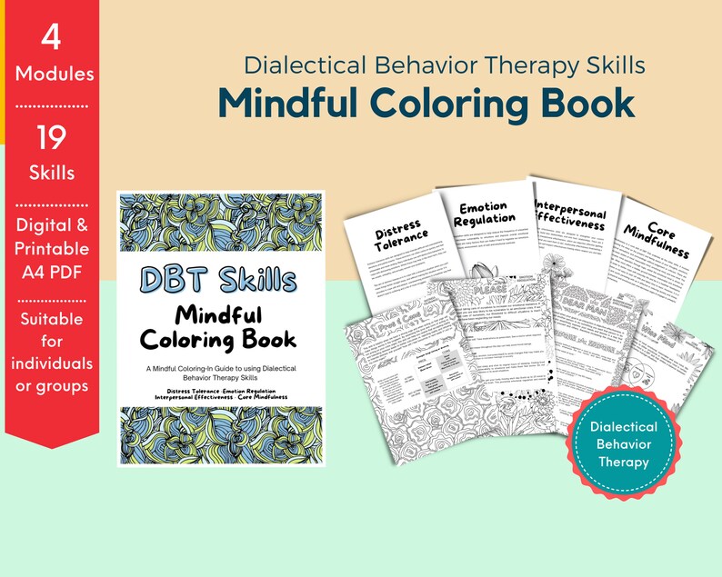 DBT Coloring Book Mindfulness & Dialectical Behavior Therapy Skills ...