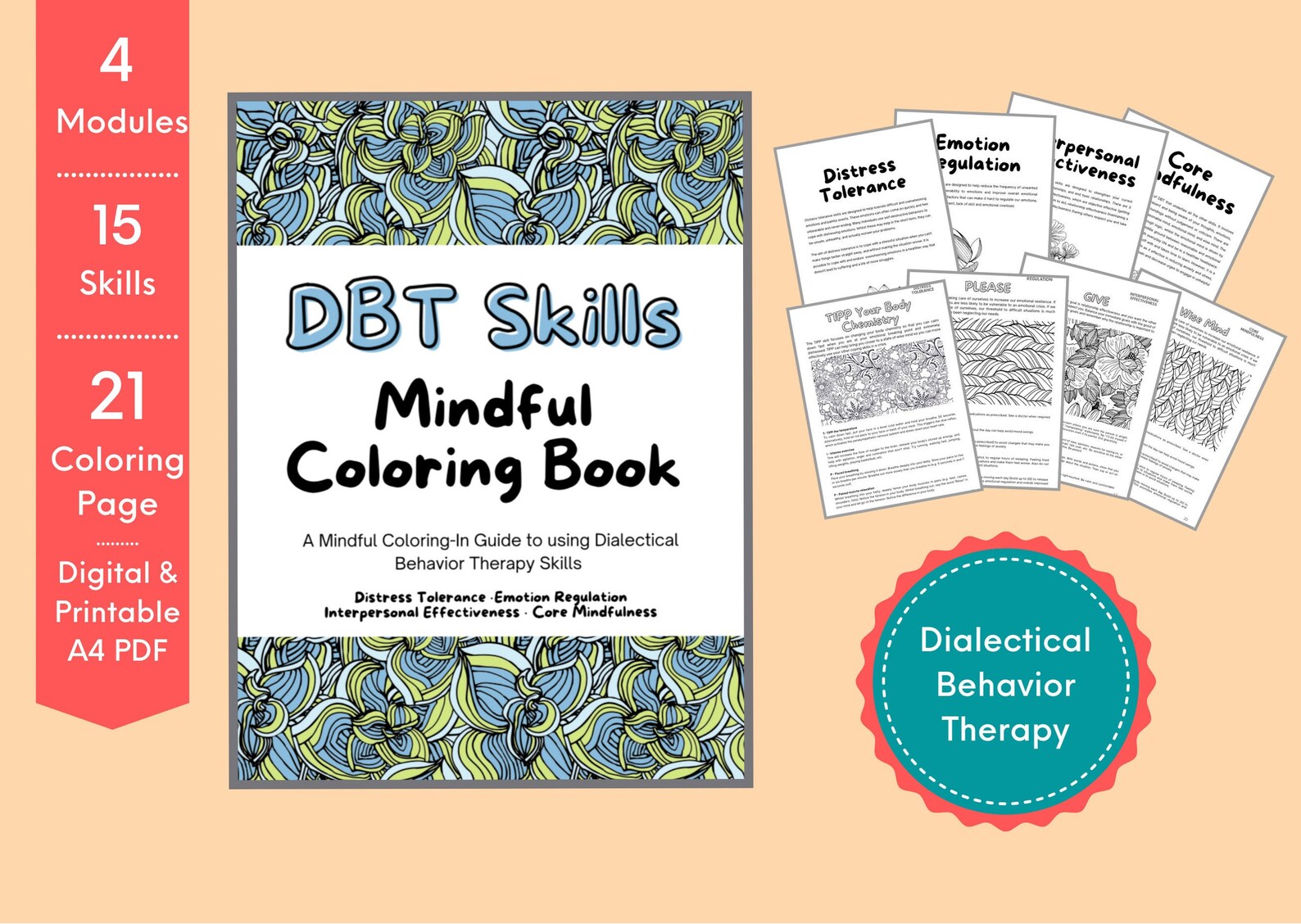 DBT Skills Mindful Coloring Book Digital Printable PDF | Etsy