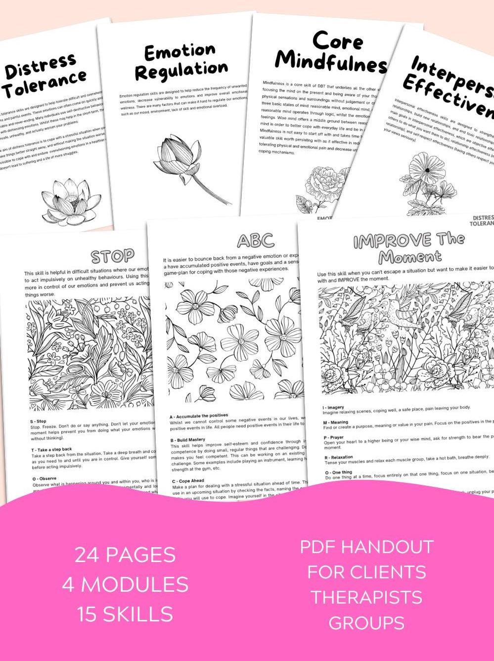 Mindful Coloring for Adults Teen Therapy Worksheet, DBT Skills Art ...