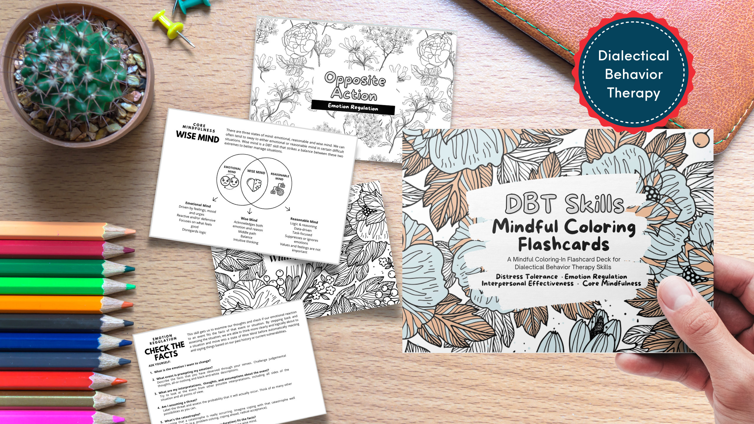 DBT Skills Coloring-in Mindfulness Flashcard Deck Complete With All 4 ...