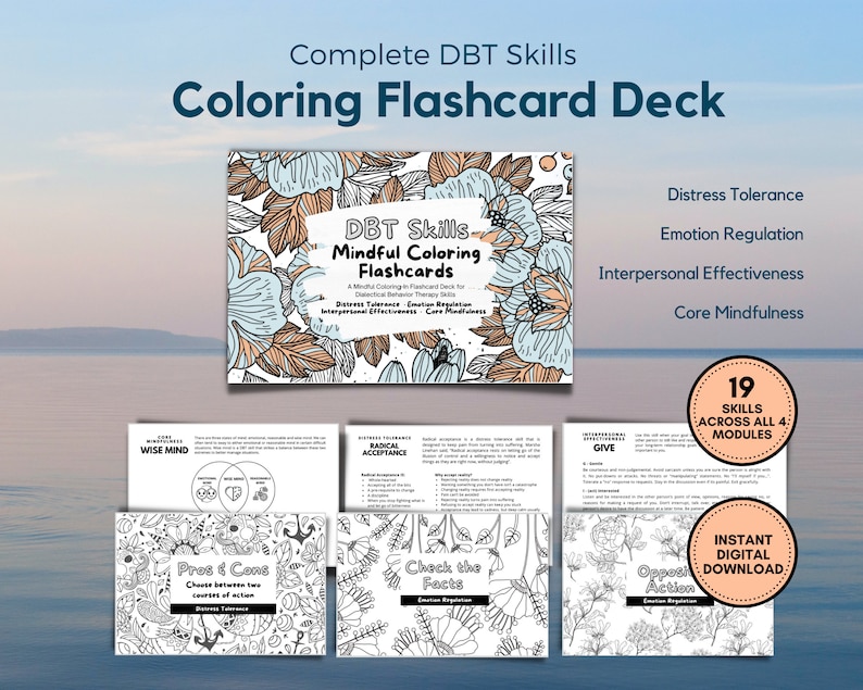 DBT Skills Coloring-in Mindfulness Flashcard Deck Complete With All 4 ...