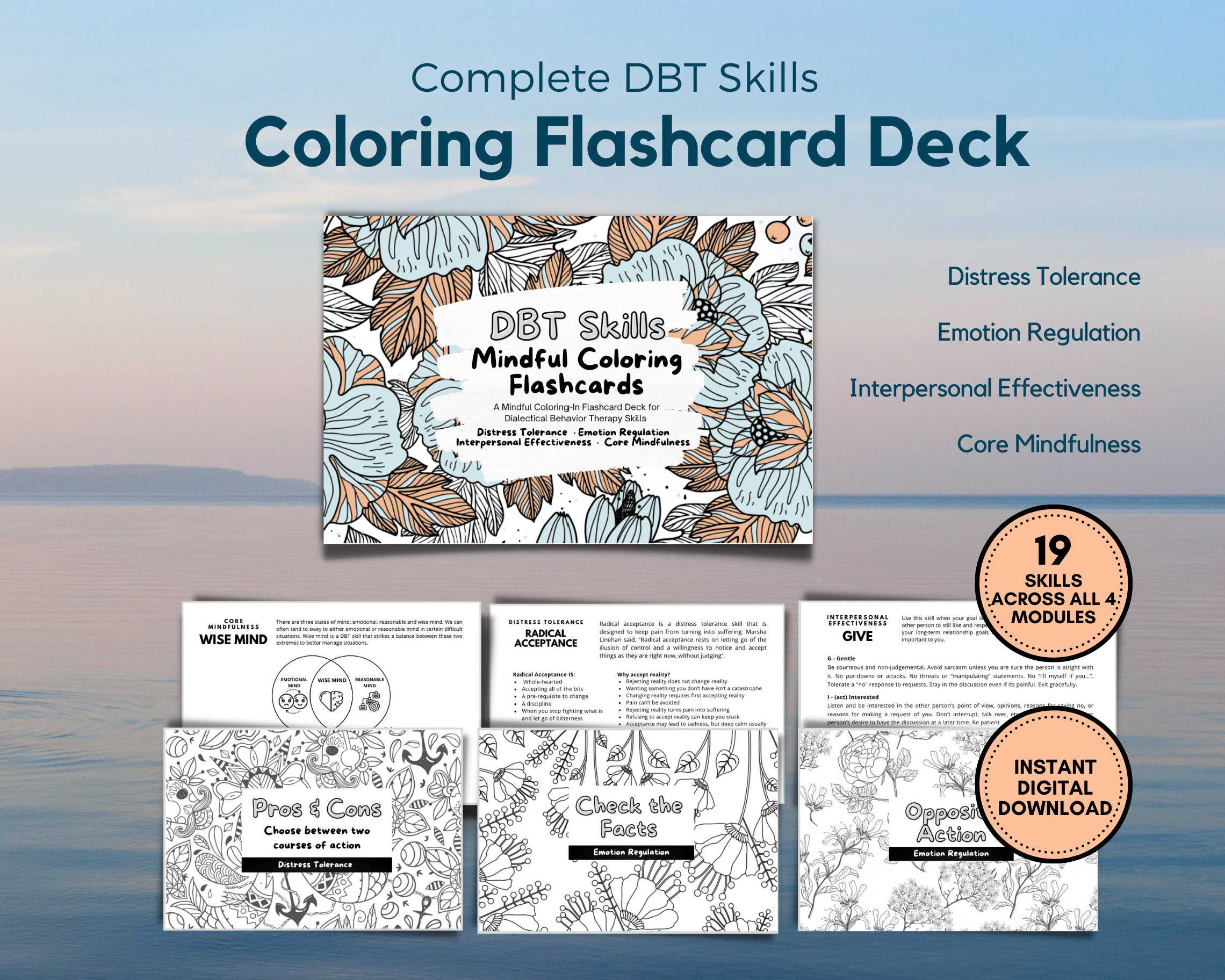 DBT Skills Coloring-in Mindfulness Flashcard Deck Complete With All 4 ...