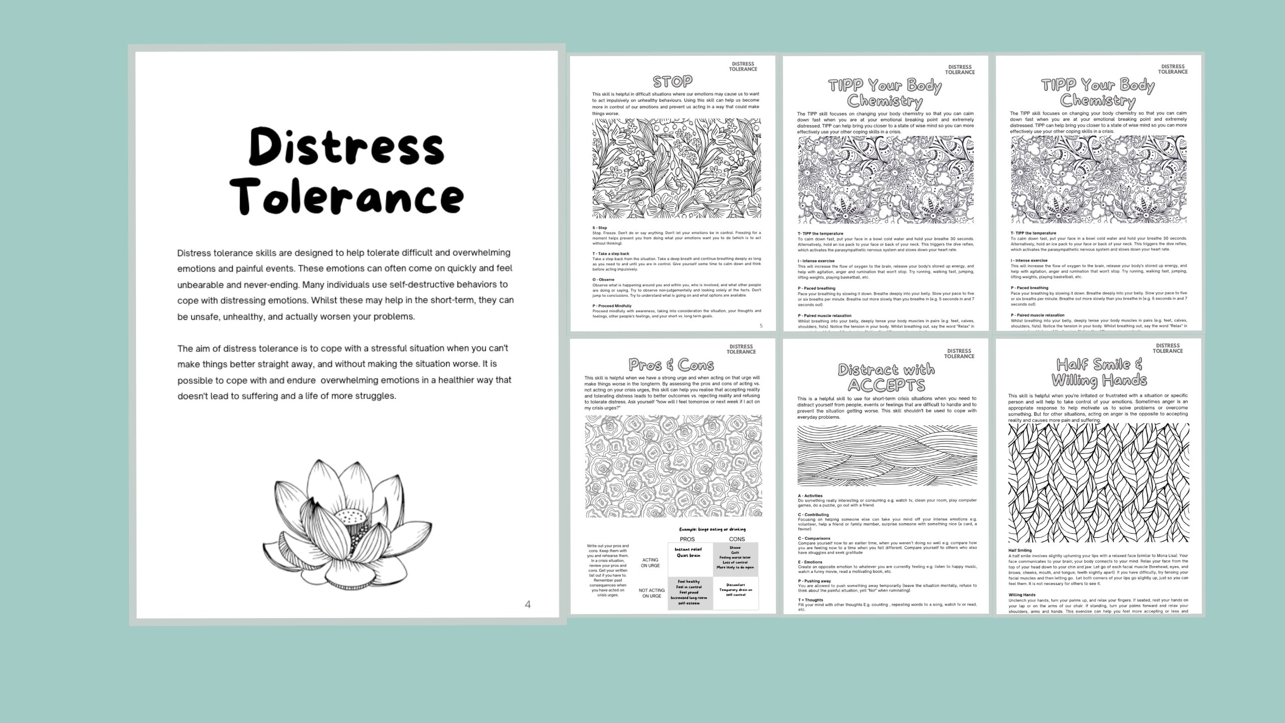 DBT Skills Mindful Coloring Book Digital Printable PDF | Etsy