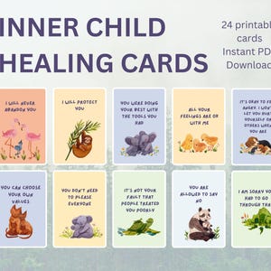 Mazzo di carte PDF sulla guarigione del bambino interiore, affermazioni sulla rieducazione psicoterapeutica, lavoro sui traumi, schema di modalità, strumento di terapia PDF, arte di animali da compagnia